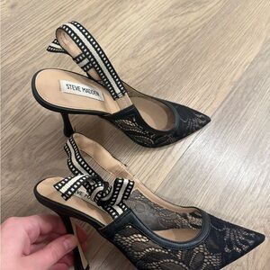 Steve Madden Black Lace Heels with Striped Straps